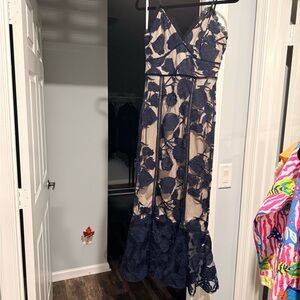 Lulu's Navy and Cream Lace Maxi Dress new small